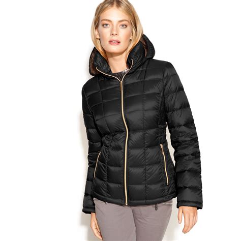 michael michael kors women's hooded packable bomber puffer coat|Michael Kors packable jacket.